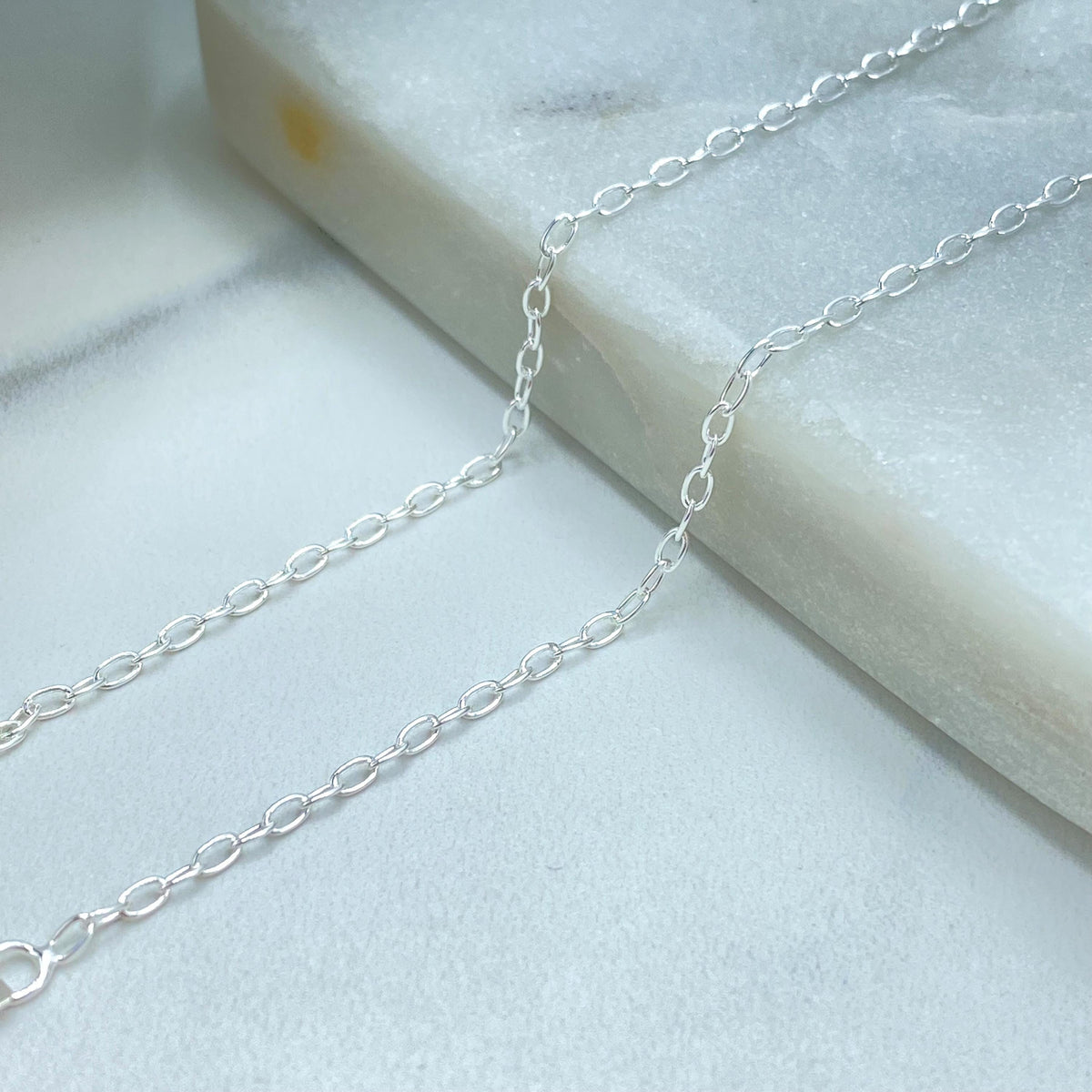 Silver Filled Amor Nameplate Necklace, Textured Script Pendant Figaro Link