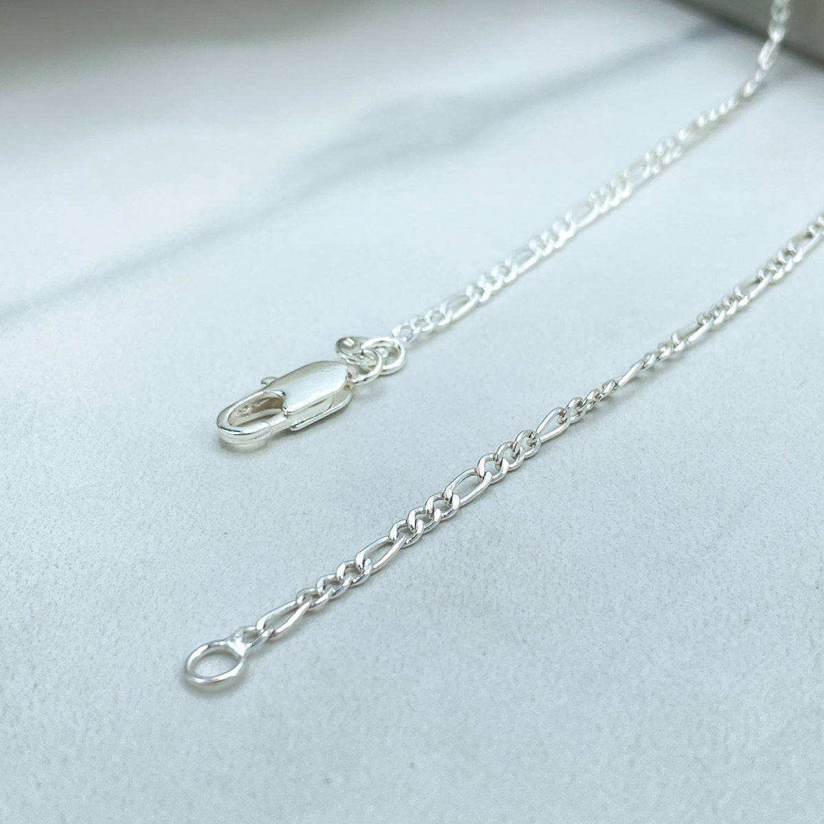Silver Filled Princess Nameplate Necklace, Textured Letter Pendant Figaro Link