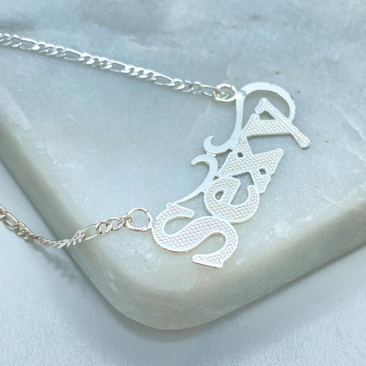 Silver Filled Sexy Pendant, Textured Wordplate on Figaro Chain