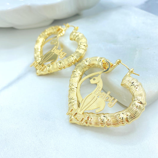 18K Gold Filled Bamboo Earrings, Baby Phat Bunny Cutout Dangle