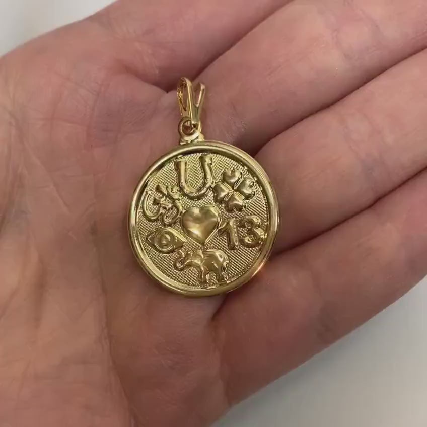 18k Gold Filled Lucky Charm Featuring Evil Eye, Horse shoe, clover, 13, Elephant For Wholesale and Jewelry Making Supplies