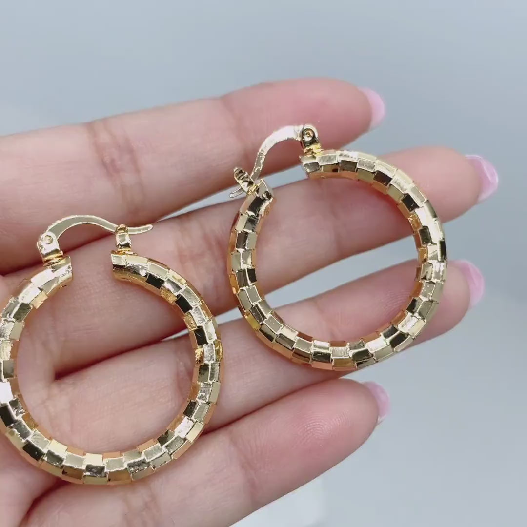 18k Gold Filled 30mm Texturized Hoops Earrings, 4mm Thickness Wholesale Jewelry Making Supplies