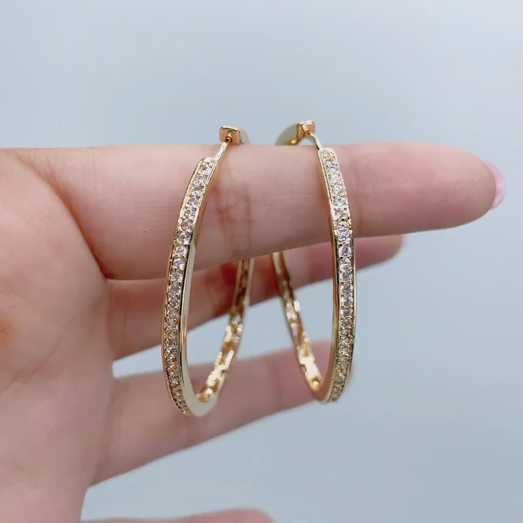 18k Gold Filled 37mm Hoop Earrings with Micro Pave, Cubic Zirconia, Dainty Hoops, Zircon Hoops, Wholesale Jewelry Making Supplies