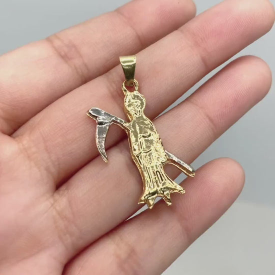 18k Gold Filled Two Tone Santa Muerte, Grim Reaper Pendant Charms, Skeleton Jewelry, Wholesale Jewelry Making Supplies