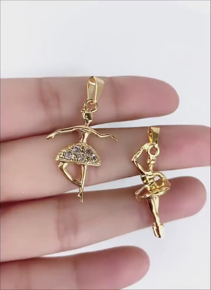 18k Gold Filled Fancy 3D Ballet Dancer with CZ Cubic Zirconia Charms Pendant Wholesale Jewelry Supplies