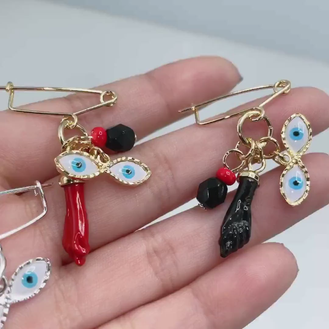 18k Gold Filled or Silver Filled, New Born, Simulated Azabache, Figa Hand, Evil Eye Charms Pendant, Wholesale Jewelry Making Supplies