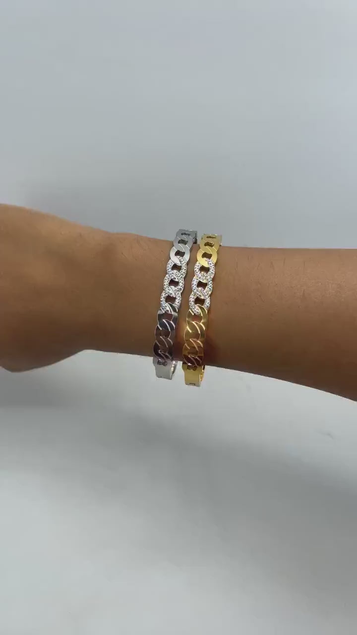 Stainless Steel Gold or Silver Plated With Micro Cubic Zirconia, Links Front Design, Bangle Bracelet, Wholesale Jewelry Making Supplies