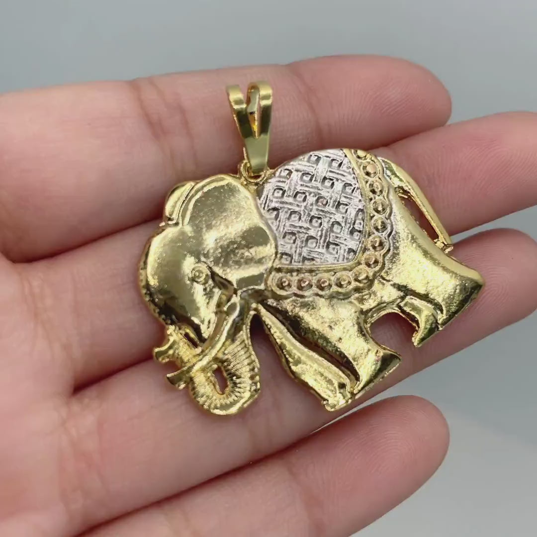 18k Gold Filled Three Tone Texturized Indian Elephant Shape Pendant Charms Wholesale Jewelry Making Supplies