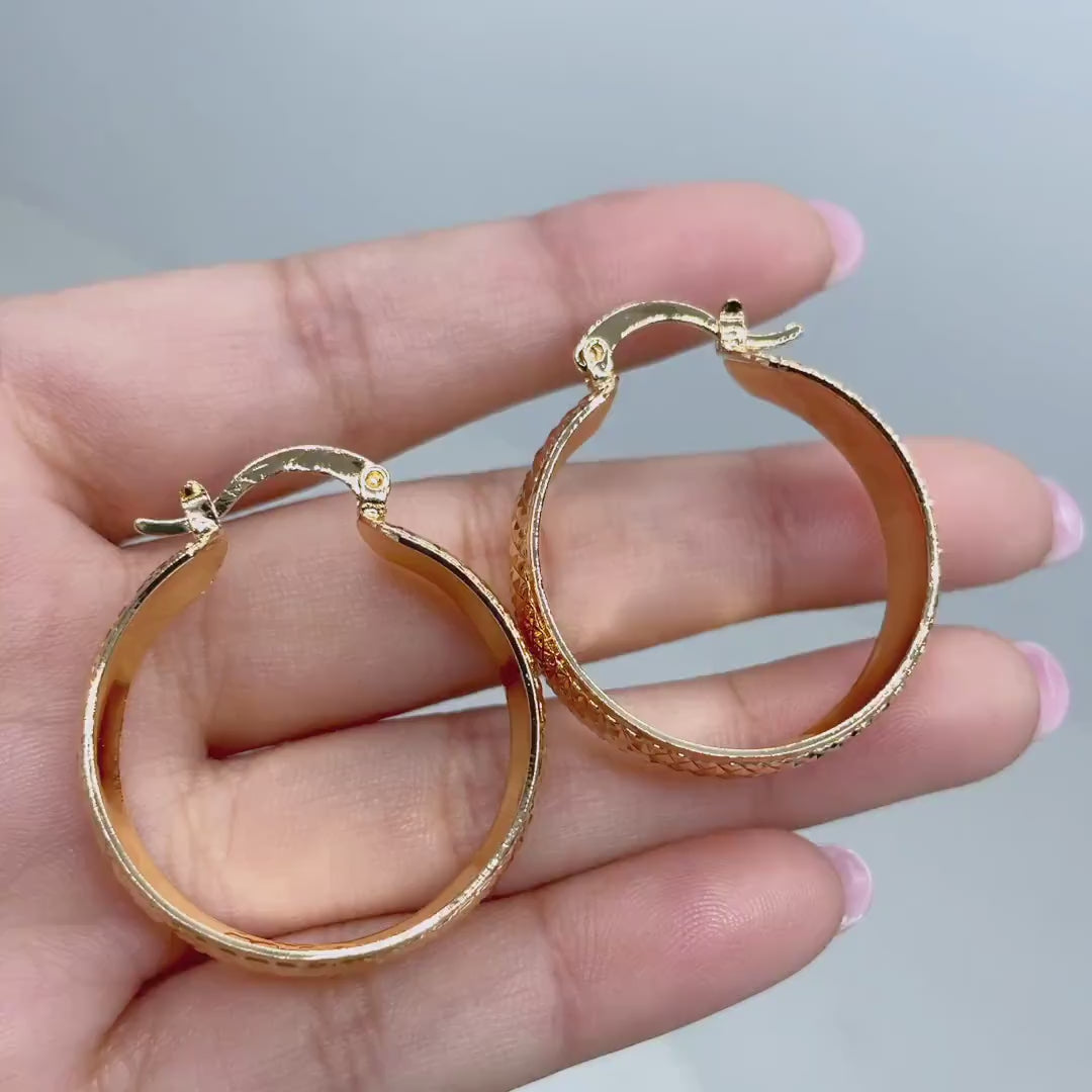 18k Gold Filled 30mm Textured Hoop Earrings, 9mm Thickness, Wholesale Jewelry Making Supplies