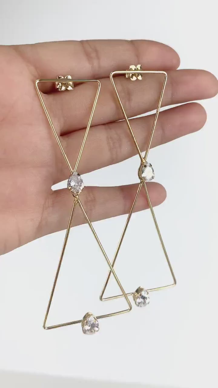 18k Gold Filled Cubic Zirconia Points Long Triangles Earrings Wholesale Jewelry Making Supplies