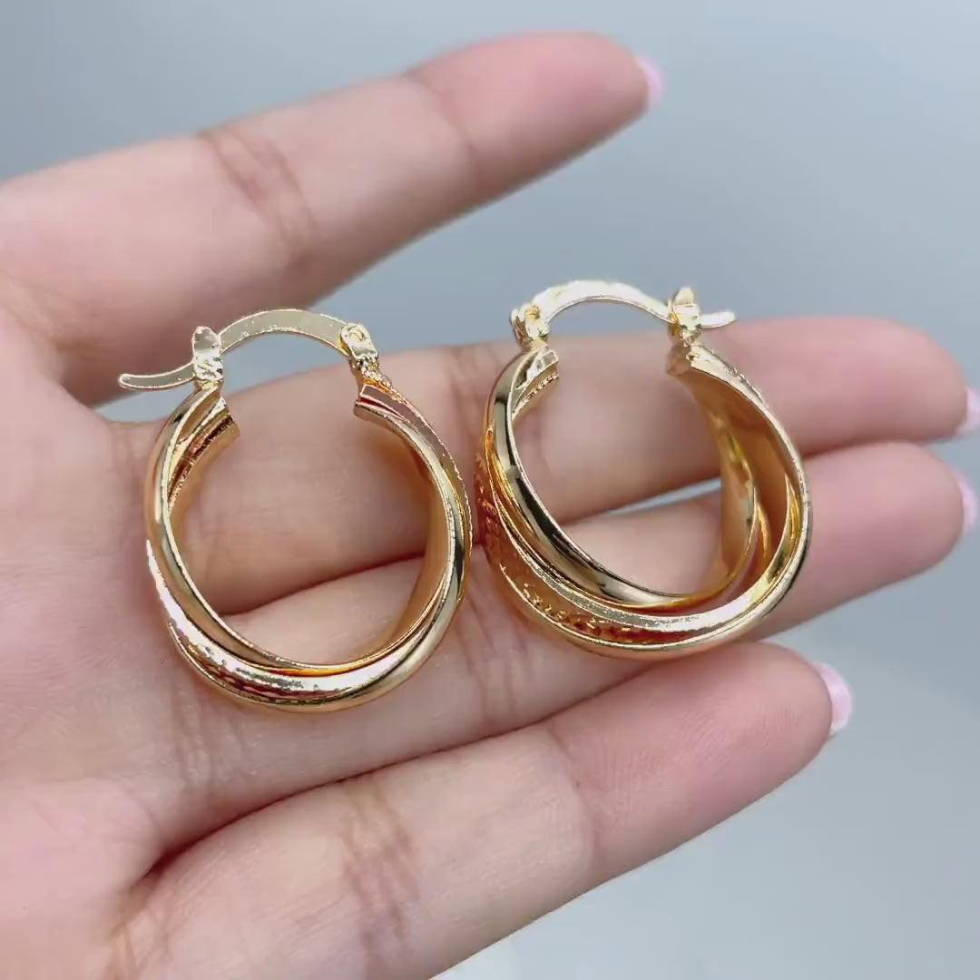 18k Gold Filled Rose Color Detail, 23mm Twisted Basket Design Hoop Earrings, 9mm Thickness, Wholesale Jewelry Making Supplies