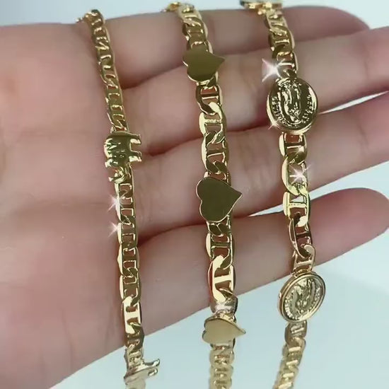 18k Gold Filled Maritime Link Heart, Virgen de Guadalupe or Hearts or Elephant Bracelet Wholesale Jewelry Making Supplies
