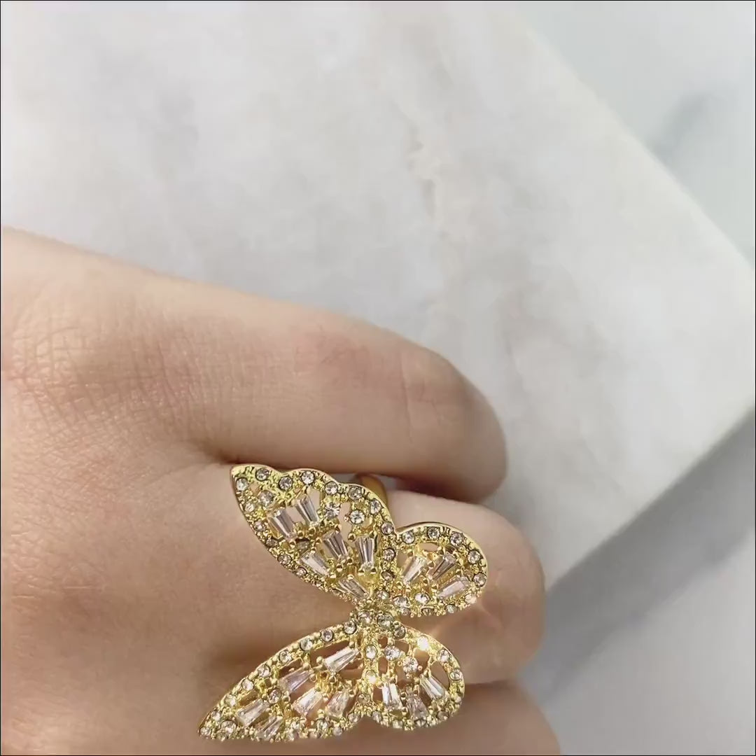 18k Gold Filled Micro Pave Cubic Zirconia Butterfly Adjustable Ring Micro Zirconia Wholesale Jewelry Supplies