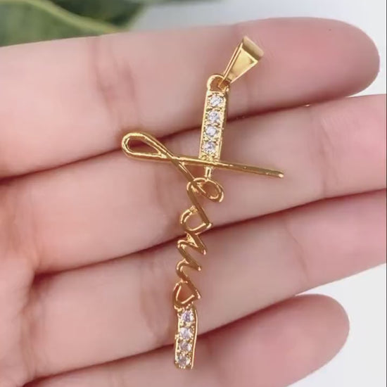 18k Gold Filled,Cubic Zirconia, Description Jesus Cross, Charm Pendant, Curve Snake Chain, Wholesale Jewelry Making Supplies