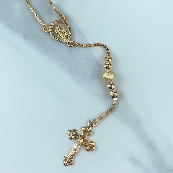 18k Gold Filled Fancy All Gold and Balls 18 inches  Guadalupe Virgin  Rosary Wholesale Jewelry Supplies