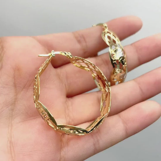 18k Gold Filled Two Tone Filigree Elephants 38mm Hoop Earrings Wholesale Jewelry Making Supplies
