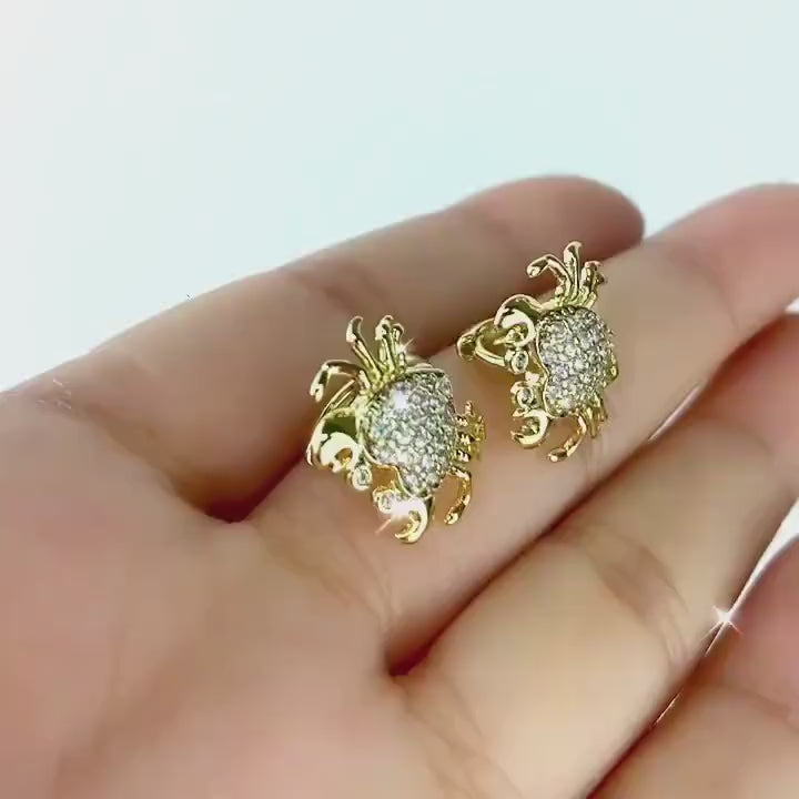 18k Gold Filled Micro Cubic Zirconia Crab Huggie Earrings Featuring Heart Shape Zirconia Wholesale Jewelry Making Supplies