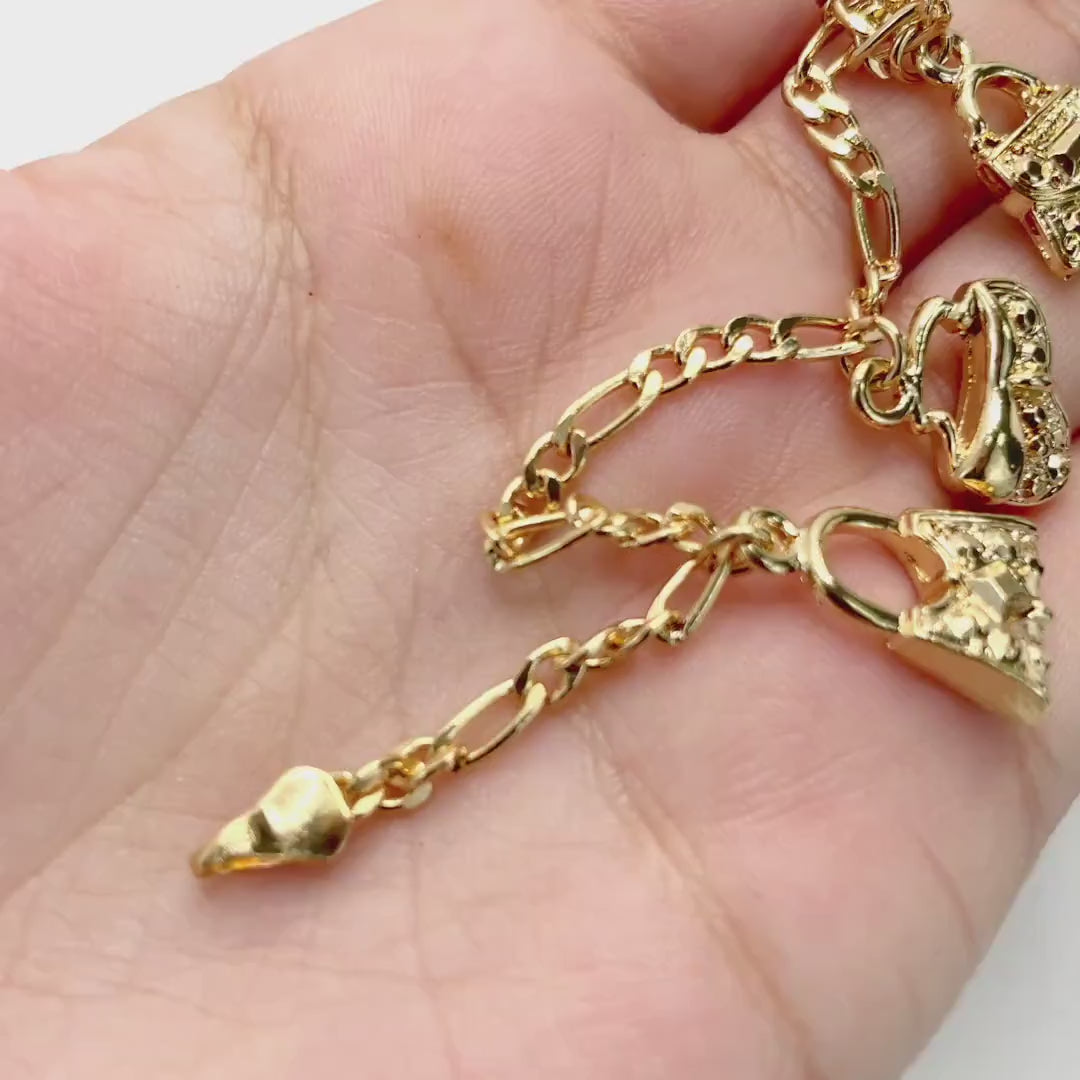 18k Gold Filled 3mm Figaro Chain Cutie Fashion Vintage Style Bags Charms Bracelet Wholesale Jewelry Making Supplies