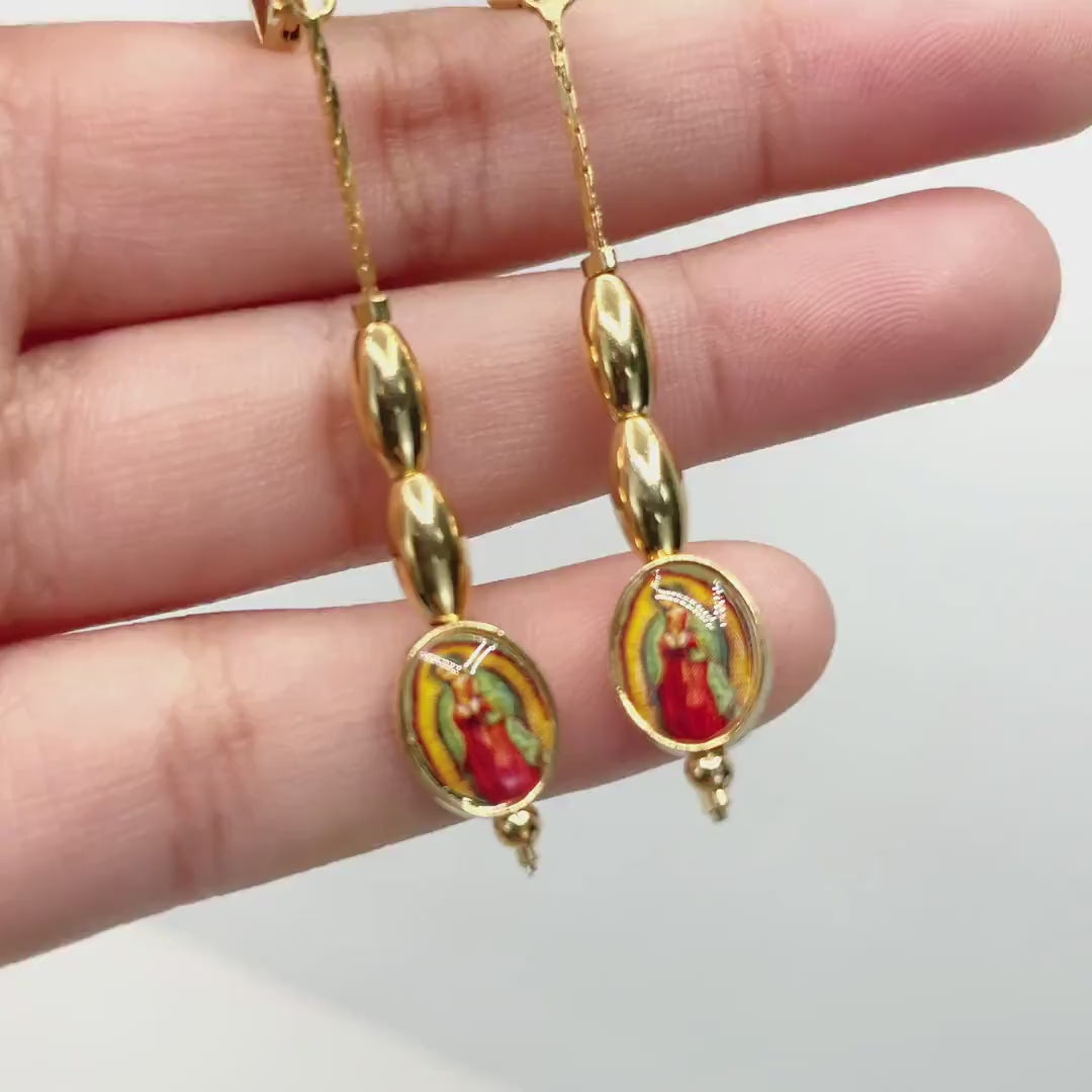 18k Gold Filled Beads & Our Lady of Guadalupe, Virgen de Guadalupe Drop Earrings, Religious Earrings, Wholesale Jewelry Making Supplies