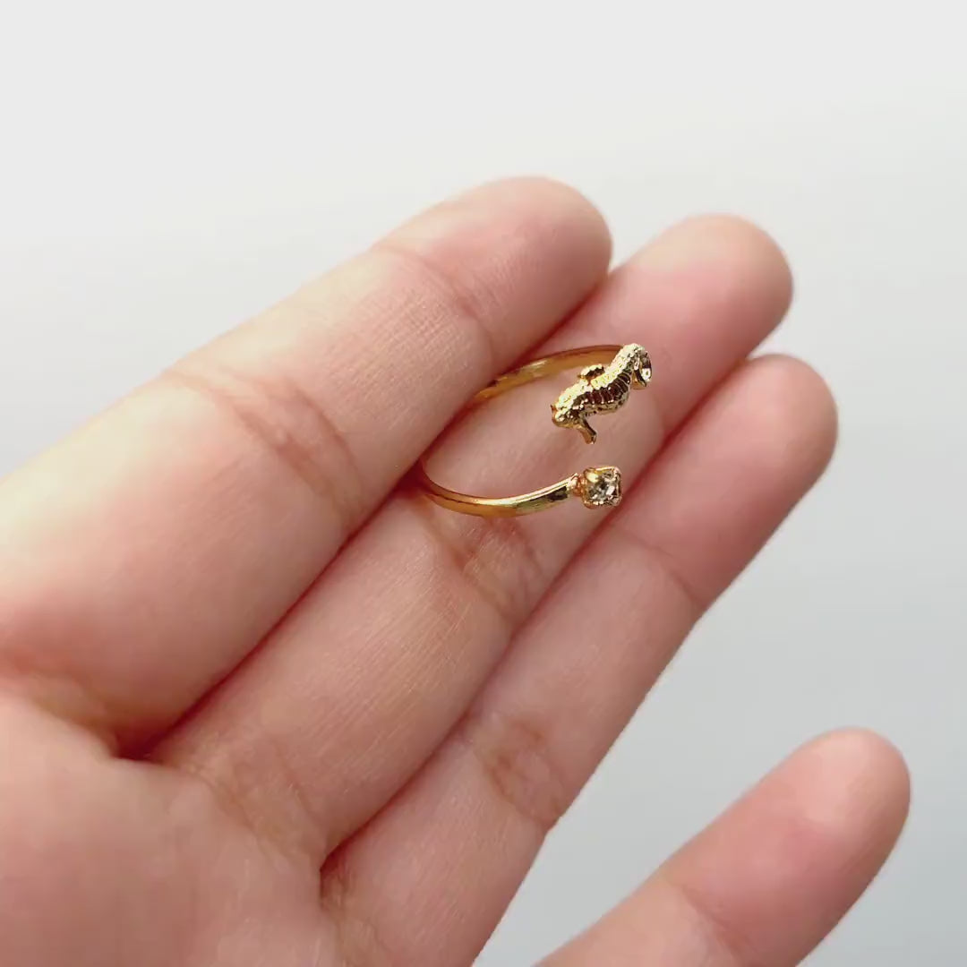 18k Gold Filled Cubic Zirconia Detail & Seahorse Adjustable Ring for Kids Children Toddler Wholesale Jewelry Making Supplies