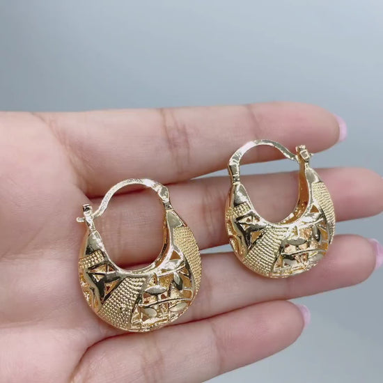 18k Gold Filled 24mm Filigree Basket Hoop Earrings, 11mm Thickness, Wholesale Jewelry Making Supplies