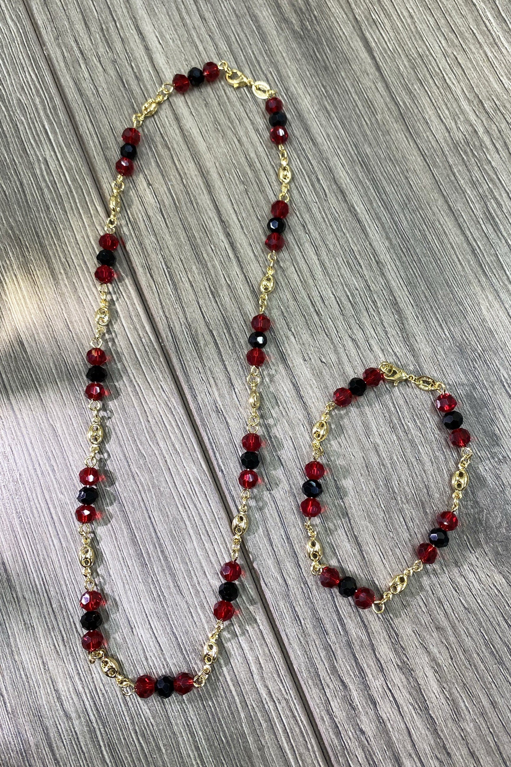 18k Gold Filled Fancy Chunky Link Mariner Chain Linked with Black & Red Beads, Necklace, Bracelet or Earrings, Wholesale Jewelry Supplies