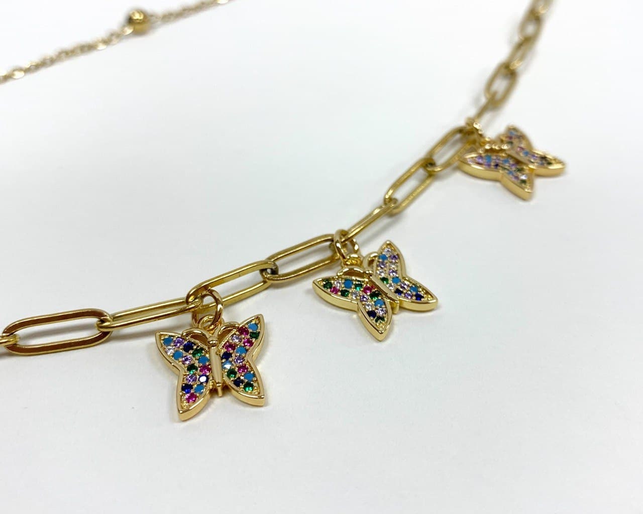 18k Gold Filled 4mm PaperClip Chain, 1mm Rolo Chain BeadsCZ Cubic Zirconia Colorful Butterfly Wholesales Jewelry Supplies