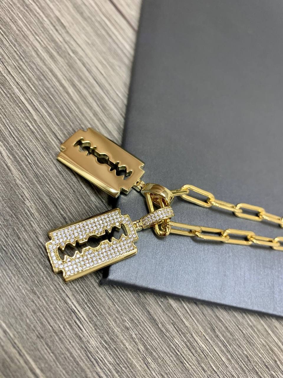 18k Gold Filled Fancy Micro Cubic Zirconia Razor Blade Charms Wholesale Jewelry Supplies