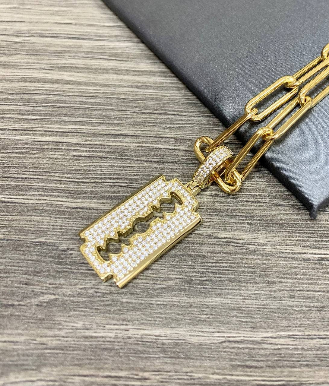 18k Gold Filled Fancy Micro Cubic Zirconia Razor Blade Charms Wholesale Jewelry Supplies