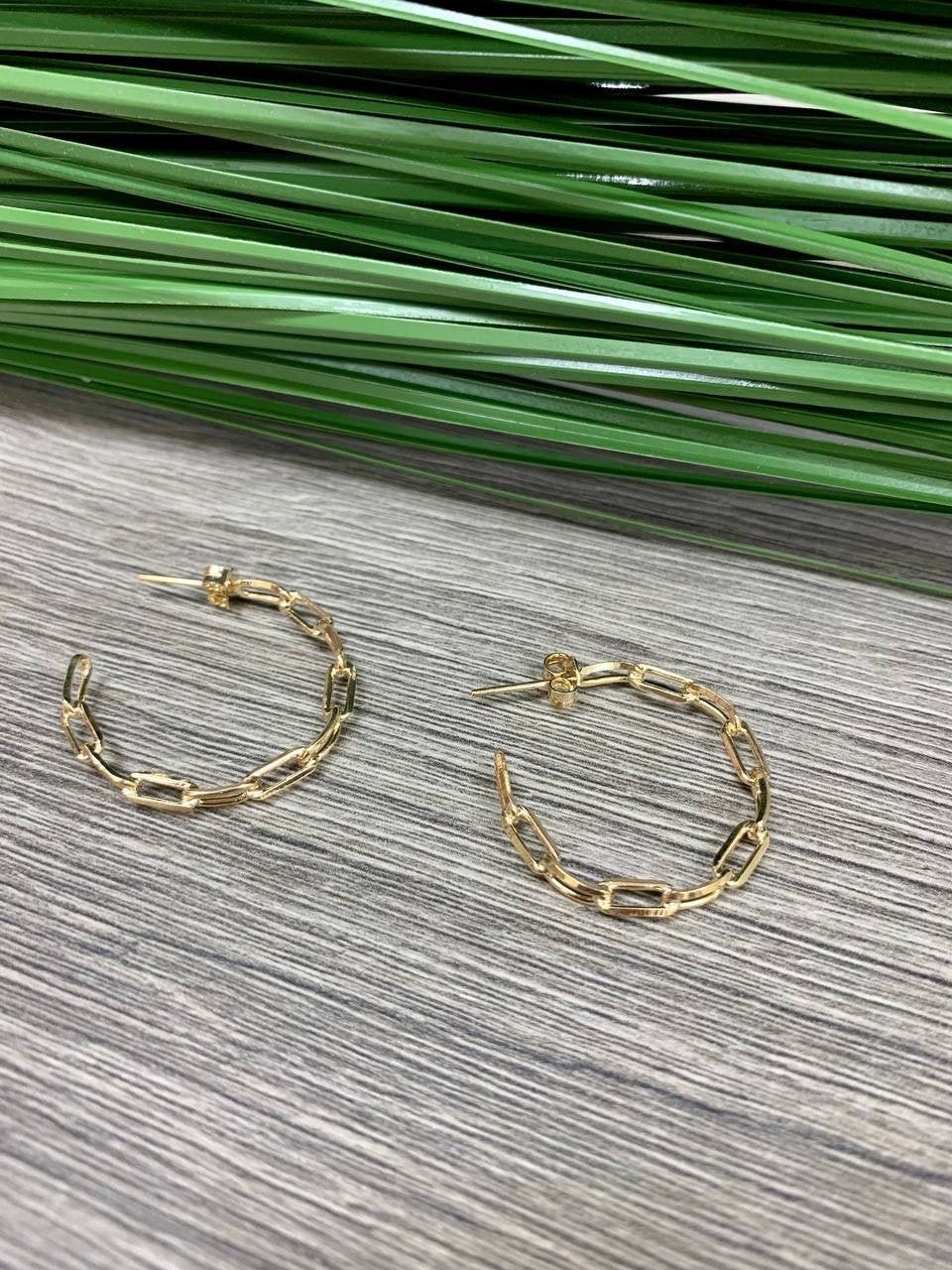 18k Gold Filled Fancy 28mm Paperclip Hoop Earrings, C-Hoop, Push Back Closure, Wholesale Jewelry Supplies