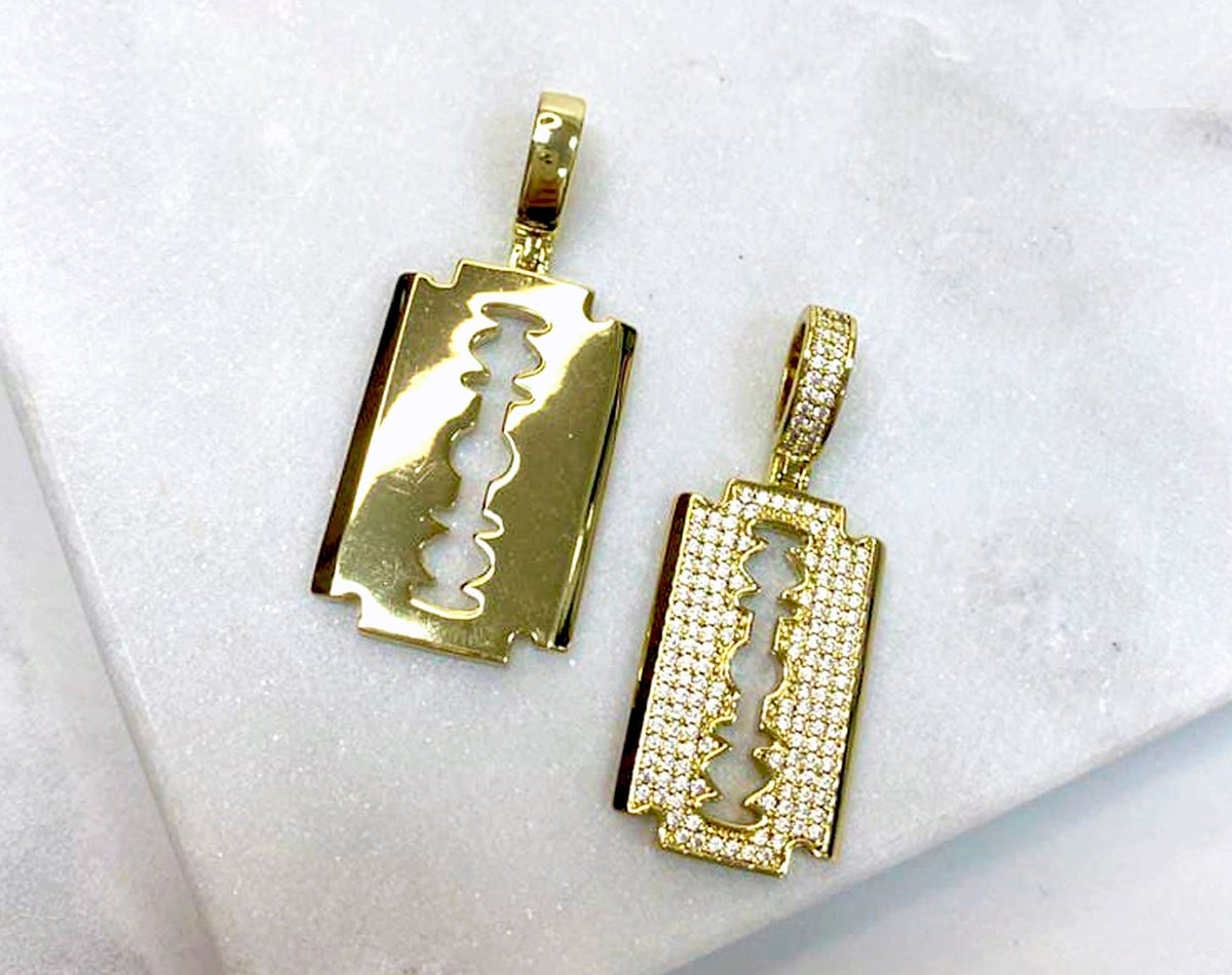18k Gold Filled Fancy Micro Cubic Zirconia Razor Blade Charms Wholesale Jewelry Supplies