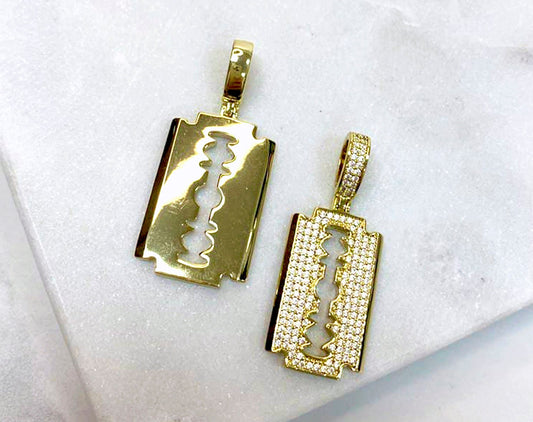 18k Gold Filled Fancy Micro Cubic Zirconia Razor Blade Charms Wholesale Jewelry Supplies