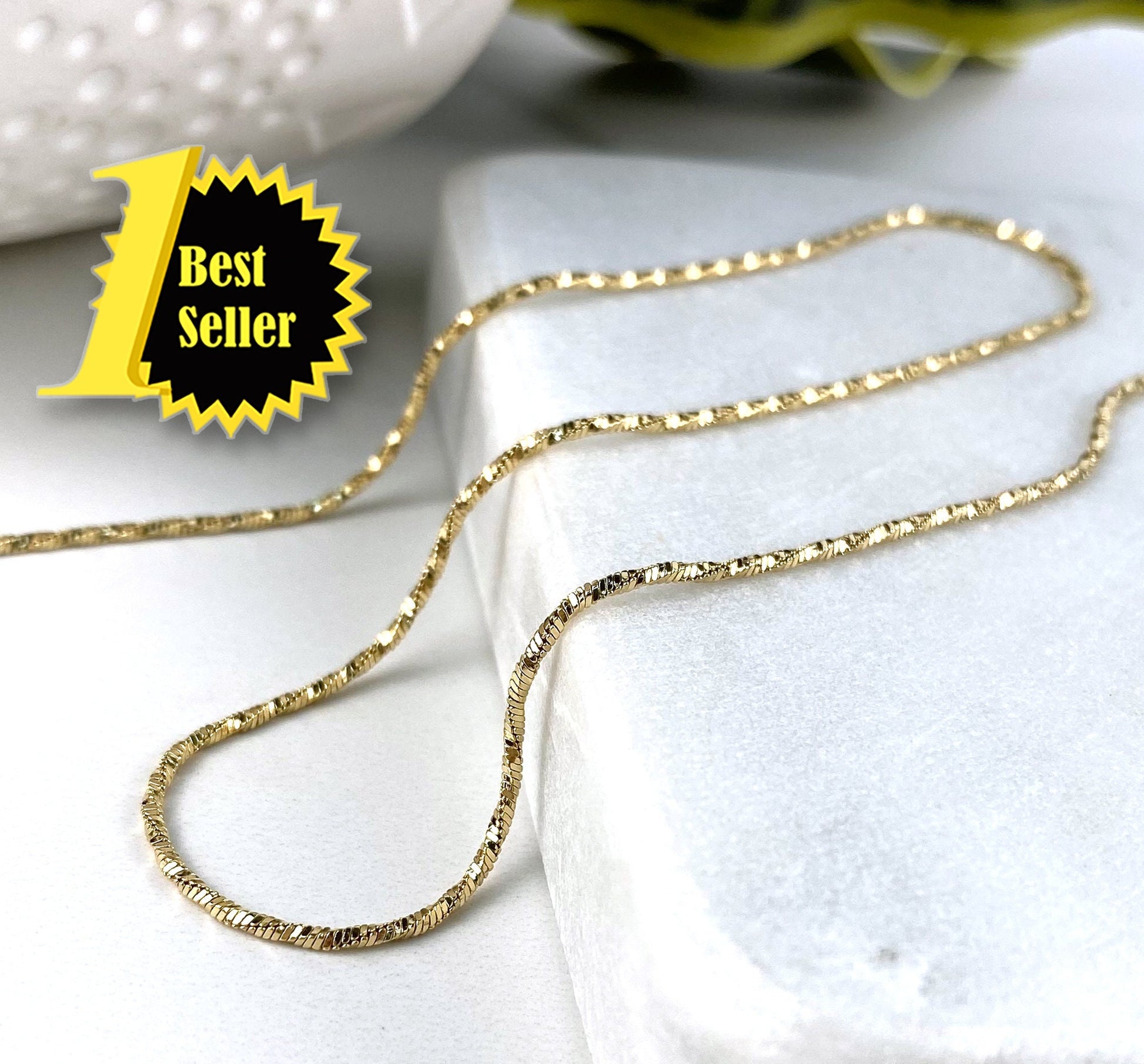 18k Gold Filled 1mm Thickness Fancy Diamond Cut Round Snake Chain Necklace for Wholesale Jewelry Making Supplies