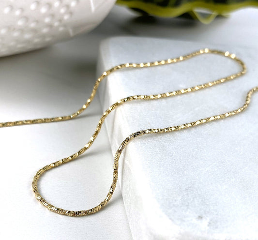 18k Gold Filled 1mm Thickness Fancy Diamond Cut Round Snake Chain Necklace for Wholesale Jewelry Making Supplies