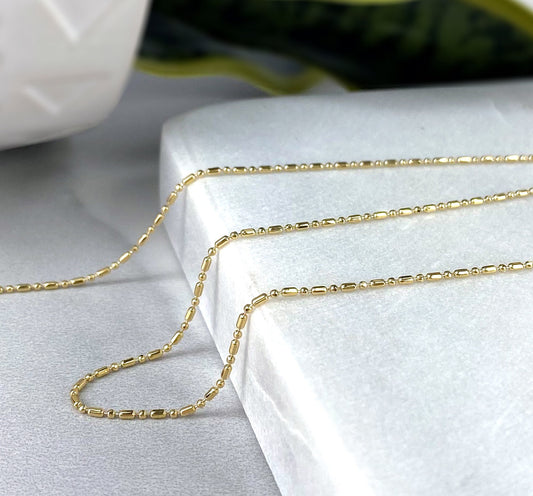 18k Gold Filled 1mm Extra Thin Dash Dot Chain, Bar Ball Chain Wholesale Jewelry Making Supplies Dainty Chain Necklace