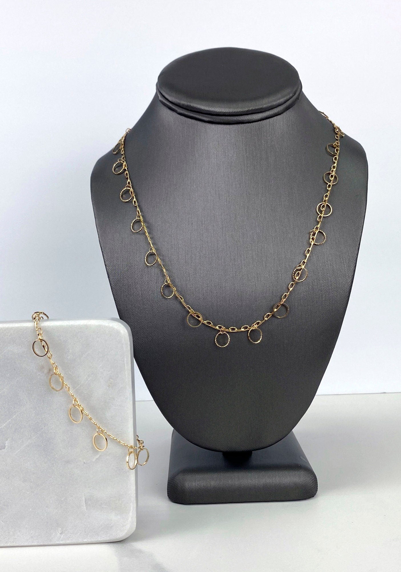 18k Gold Filled Fancy Delicate Circles Set Necklace 24 inches Long & Bracelet 8 inches Wholesale Jewelry Supplies