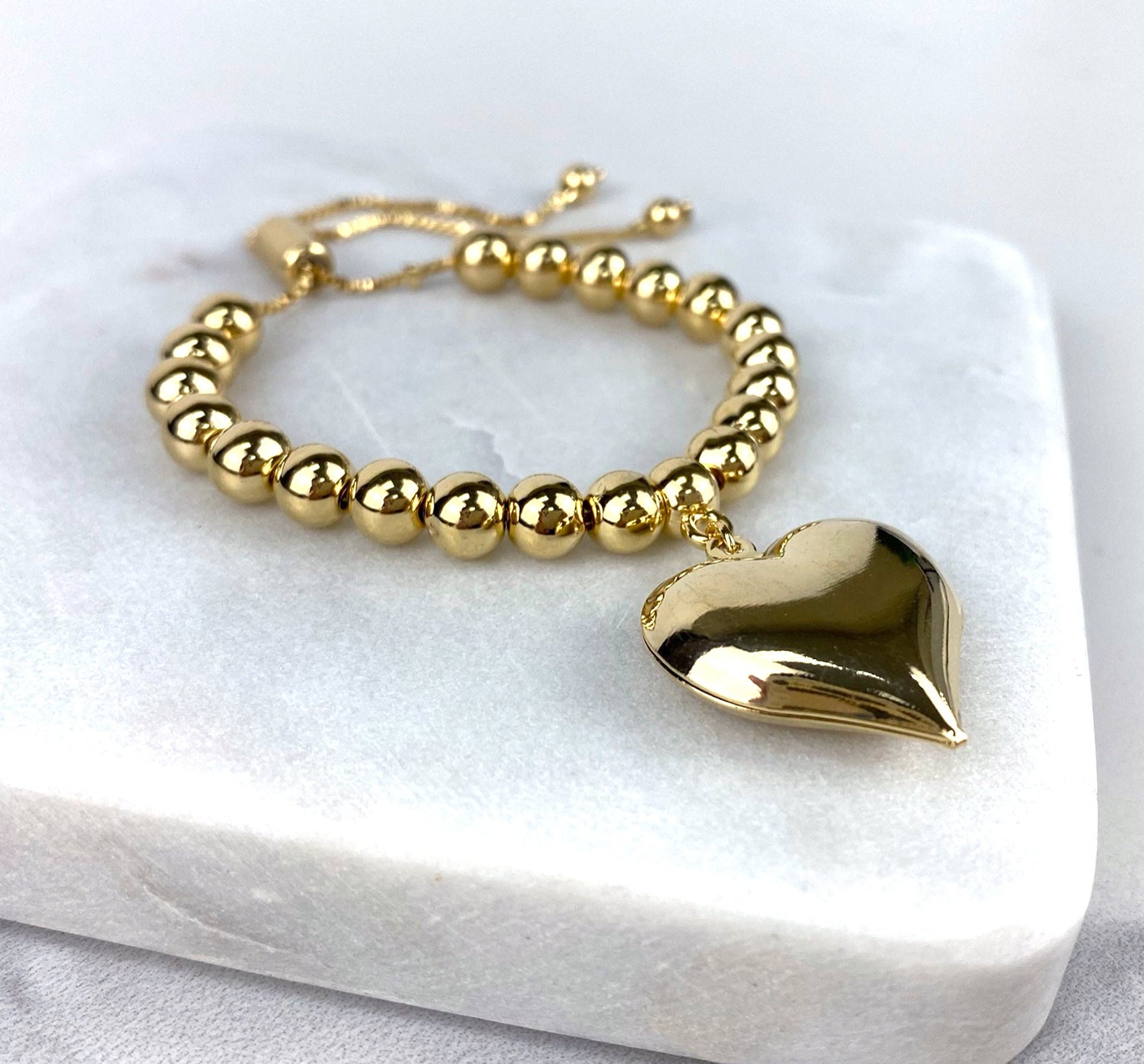 18k Gold Filled Ball with Heart Adjustable Bracelet For Wholesale and Jewelry Supplies
