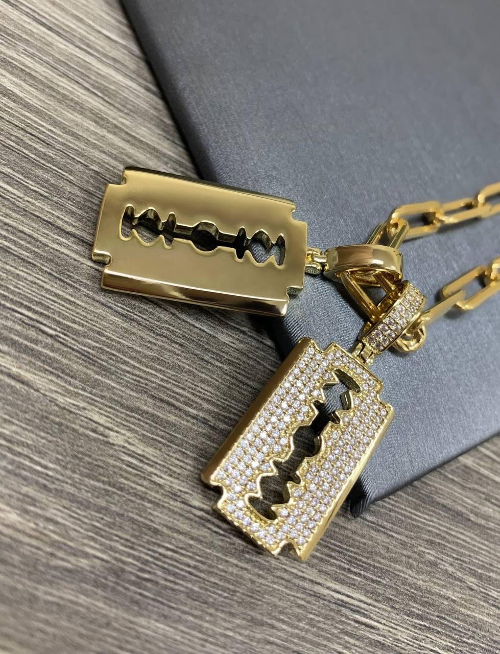 18k Gold Filled Fancy Micro Cubic Zirconia Razor Blade Charms Wholesale Jewelry Supplies
