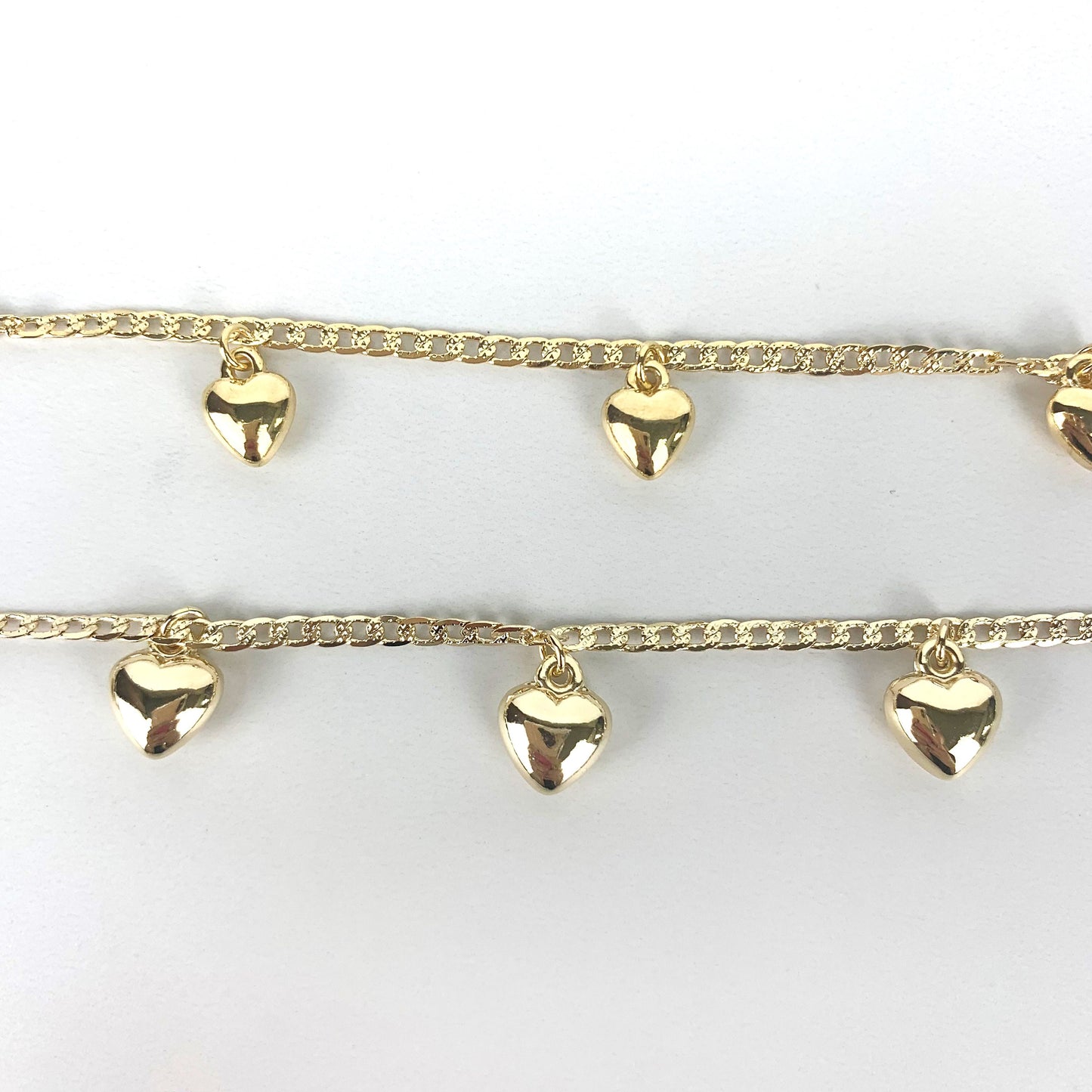 18k Gold Filled 3mm Cuban Link Chain Hearts Charms Anklet Wholesale Jewelry Supplies