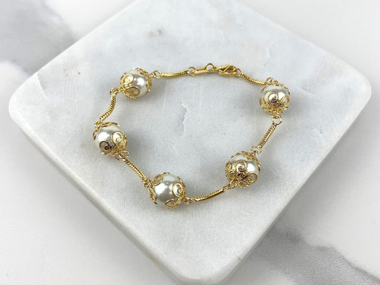 18k Gold Filled Pearls Charm Bracelet Wholesale Jewelry Supplies