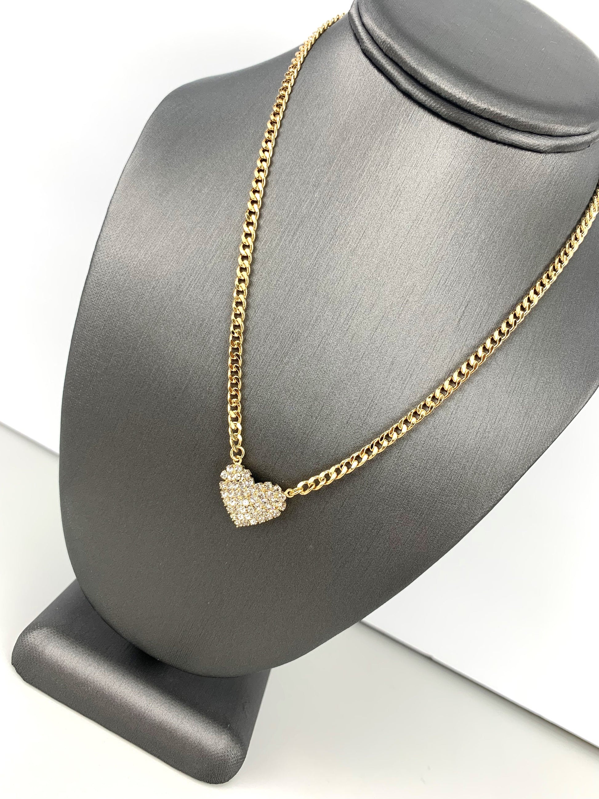 18k Gold Filled with CZ Cubic Zirconia Heart Chain Fancy Necklace Wholesale Jewelry Supplies