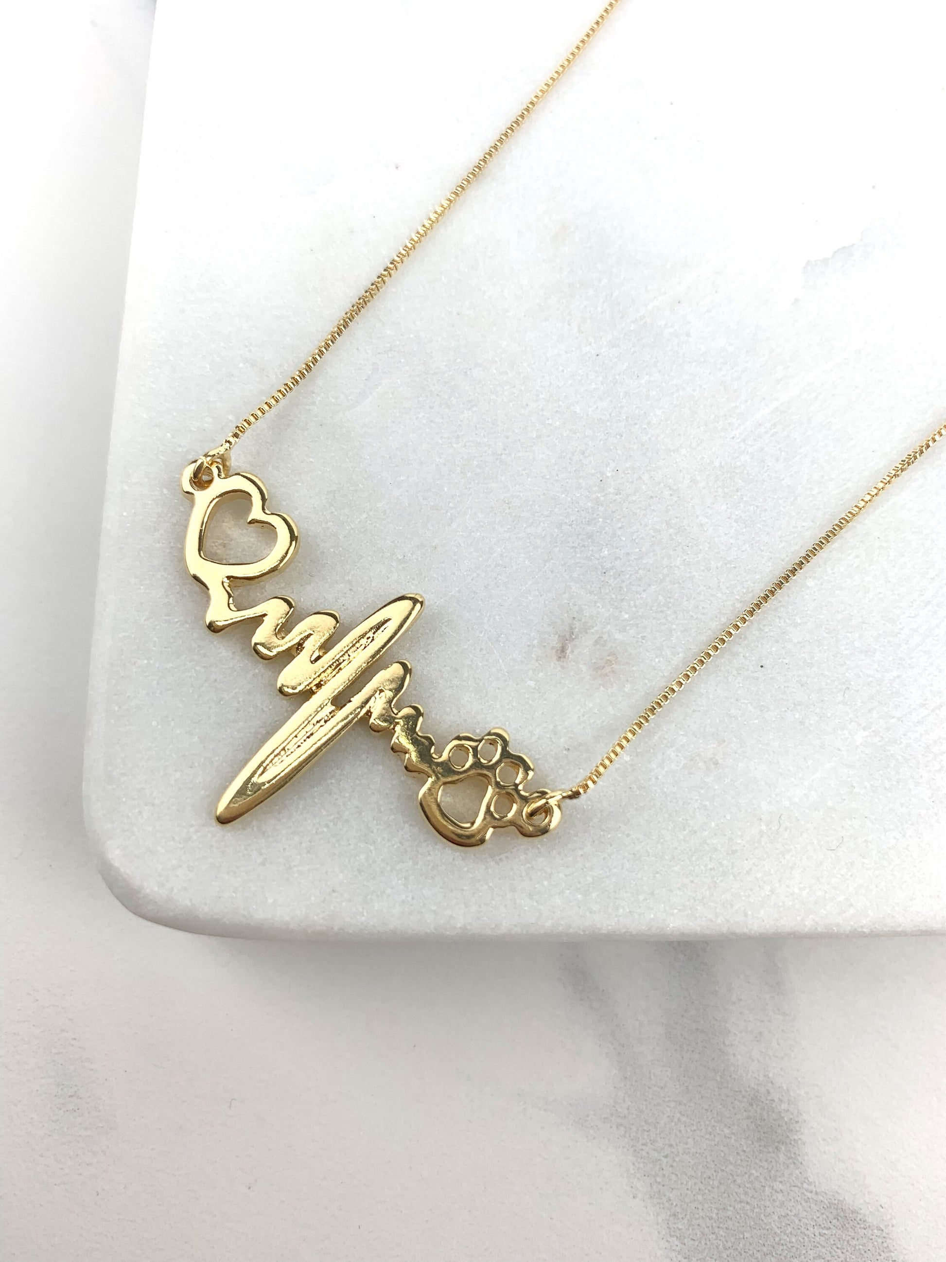 18k Gold Filled Box Link  Chain Fancy Heartbeat Dog Pet Lover Necklace Wholesale  Jewelry Supplies