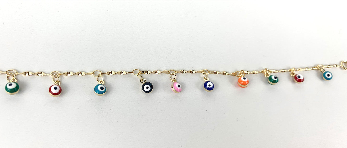 18k Gold Filled Colorful Evil Eye Charm Bracelet Multicolor Greek Eye Charms Wholesale Jewelry Making Supplies