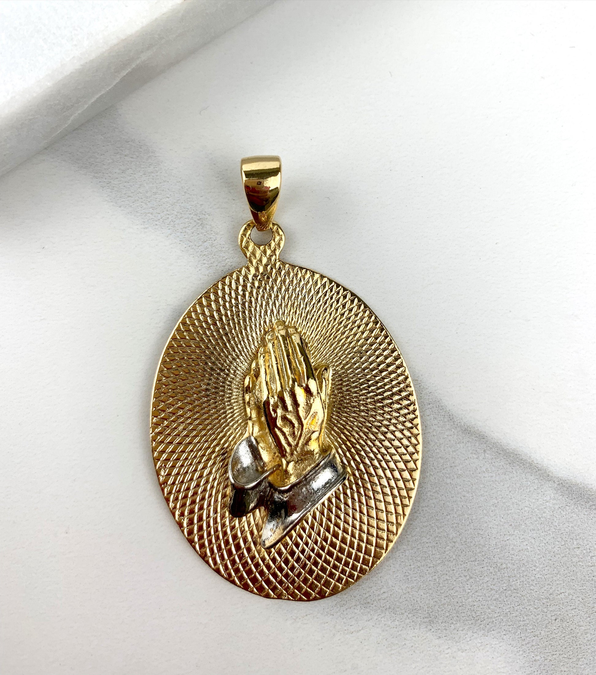 18k Gold Filled and White Filled Praying God Hands Oval Charm Wholesale Jewelry Supplies