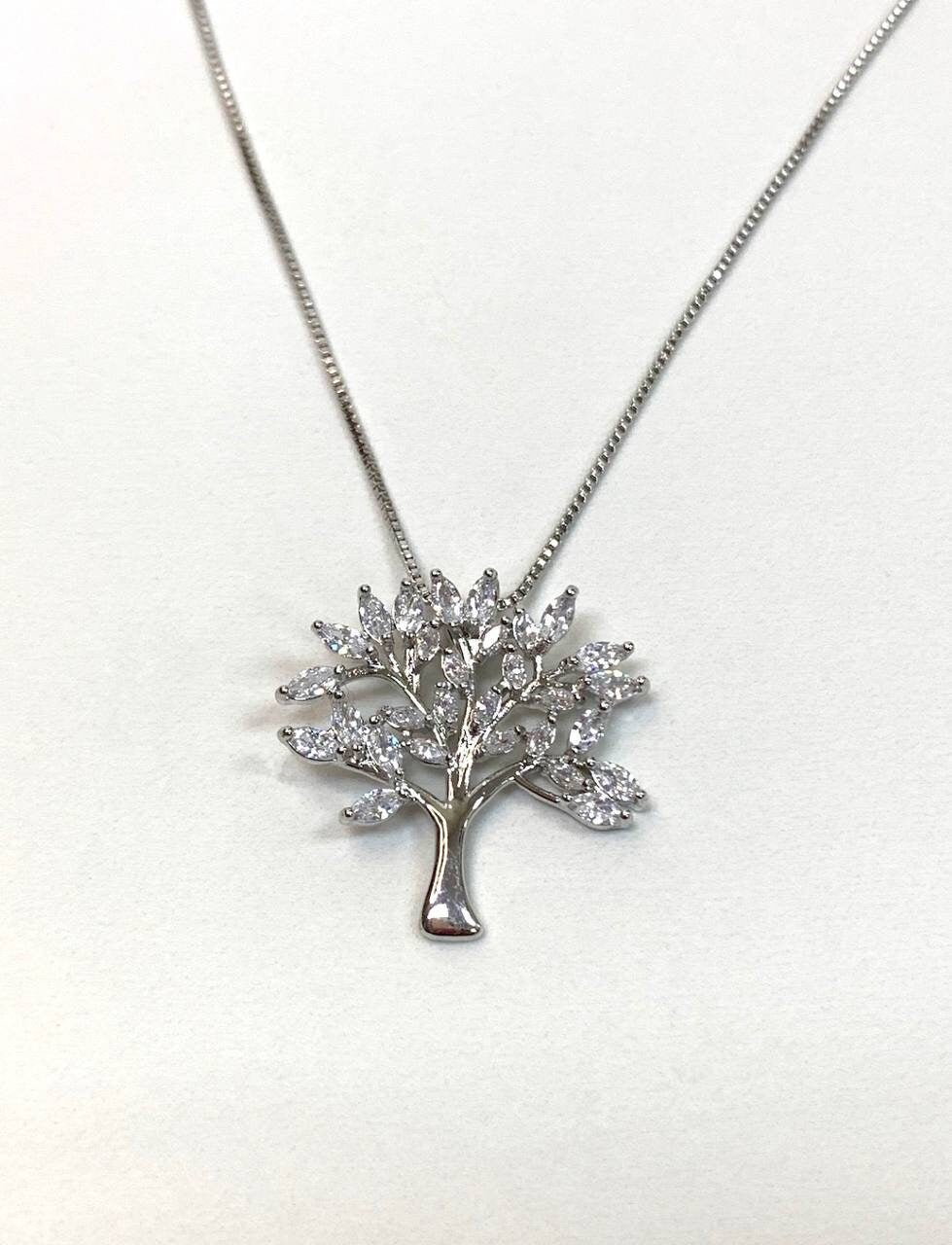 18k Gold Filled or Silver Filled, Box Chain Fancy Tree of Life Pendant,  Necklace with Cubic Zirconia, Wholesale Jewelry Making Supplies