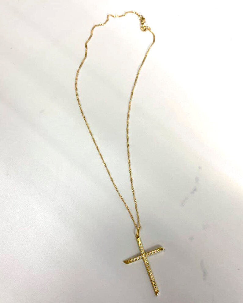 18k Gold Filled Fancy Sparkling Cross Singapore Chain 1mm, 18" Long Wholesale Jewelry Supplies