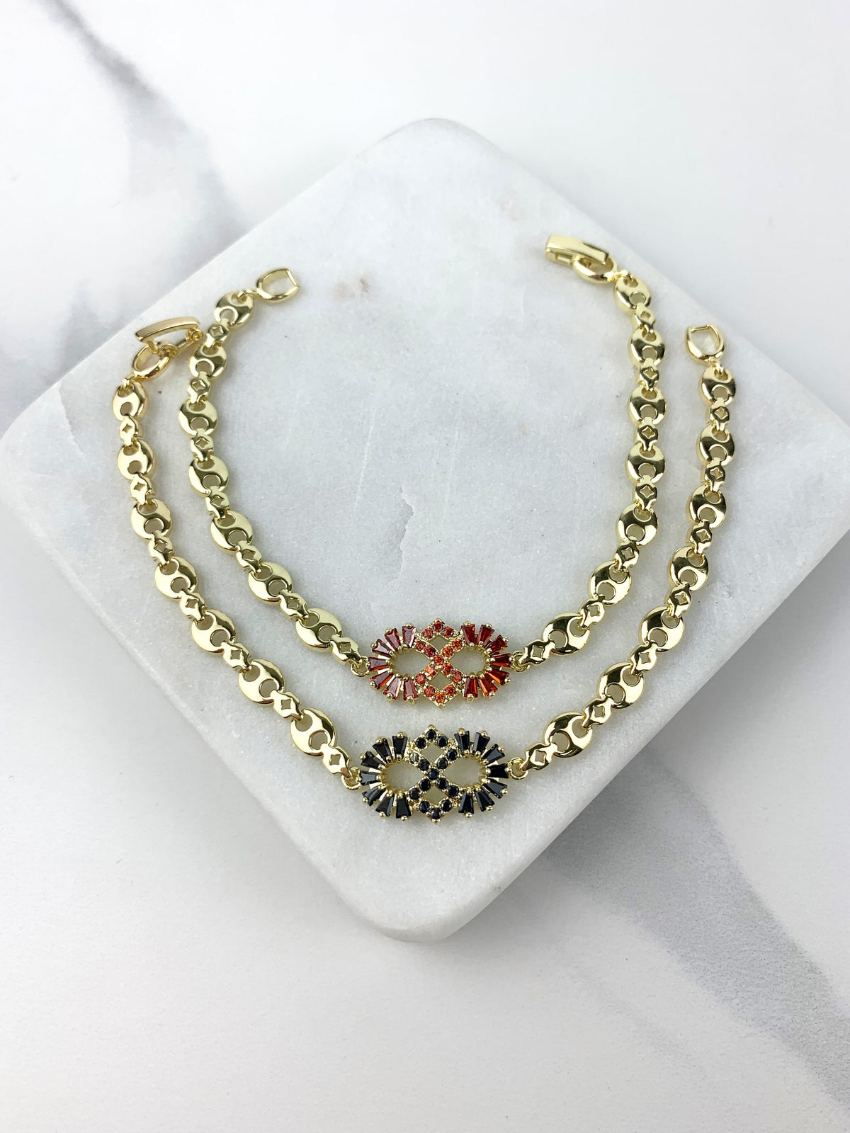 18k Gold Filled Mariner Link Red and Black Infinite Sign With Zirconia  Bracelet Wholesale Jewelry Supplies