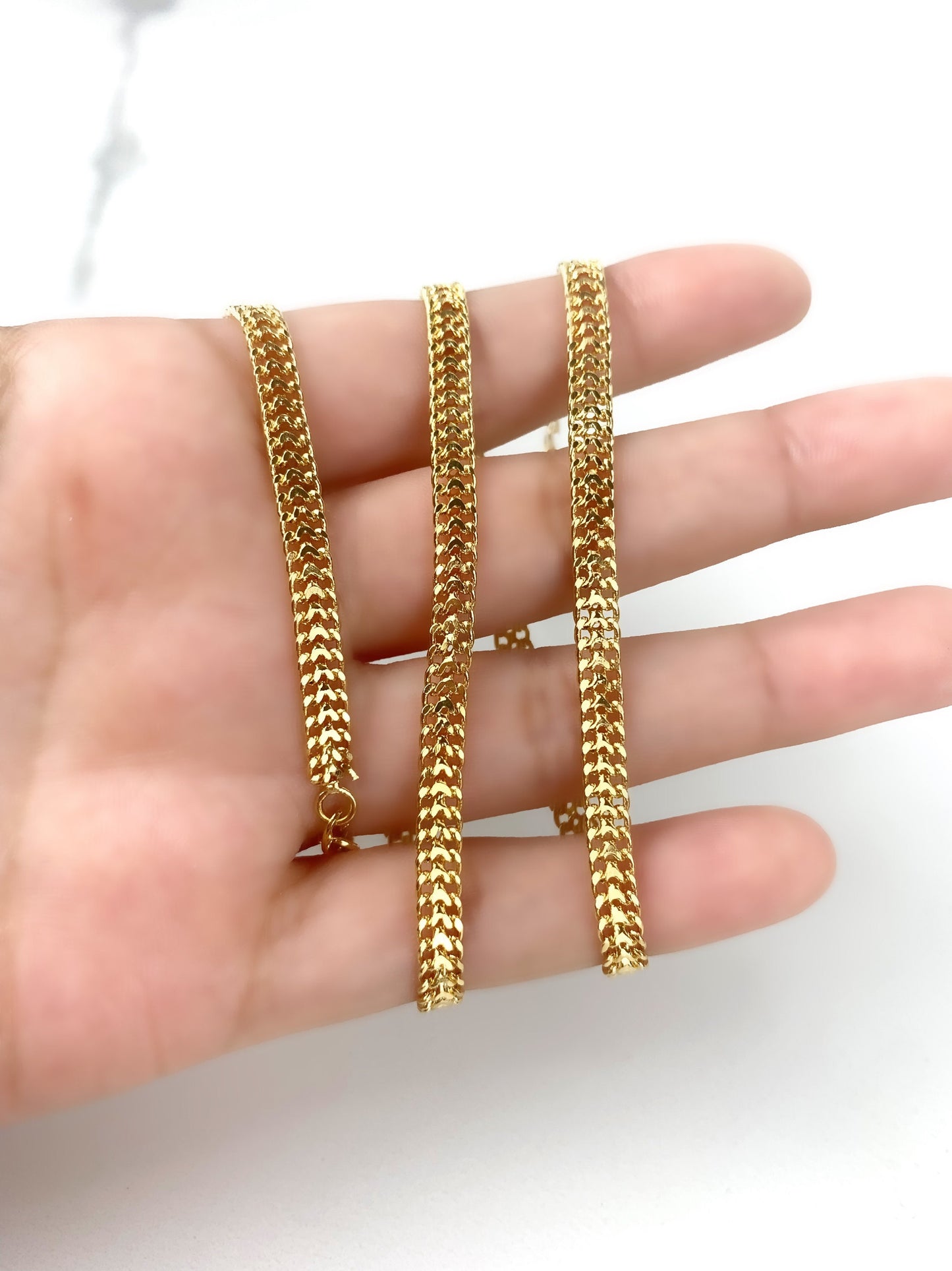 18k Gold Filled 4mm Flat Mat Chain, Double Curb Link Chain Choker or Bracelet, Wholesale Jewelry Making Supplies