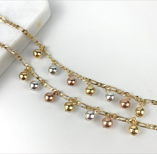 18k Gold Filled, Tinkle Bell Choker and Bracelet There Tones Gold, White Gold and Pink Gold Wholesale Jewelry Supplies