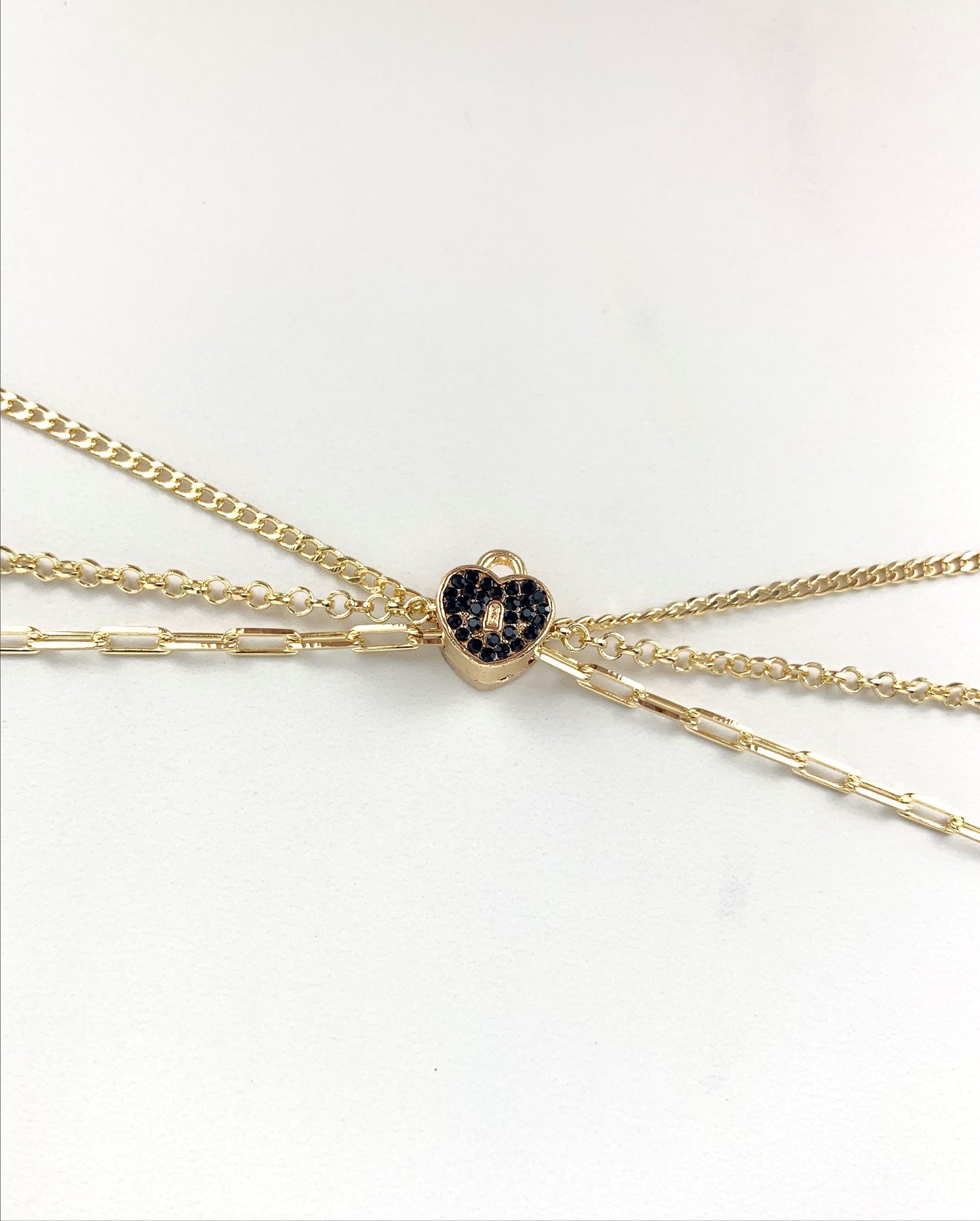 18k Gold Filled with CZ Tiny Black and Green Lock Pendant,PaperClip,Cuban Link, Round Box Necklace Choker For Wholesale and Jewelry Supplies